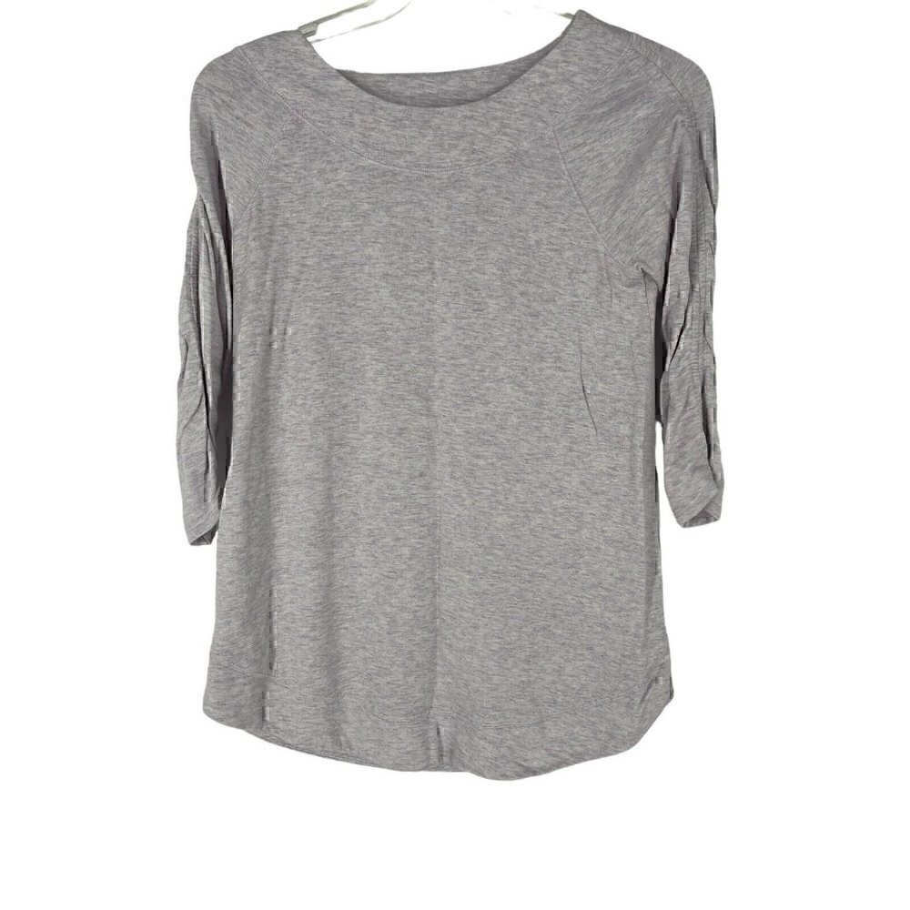 Chicos Zenergy Ruched-Sleeve Tunic Pullover Top Small 4/6 Heather Grey  soft